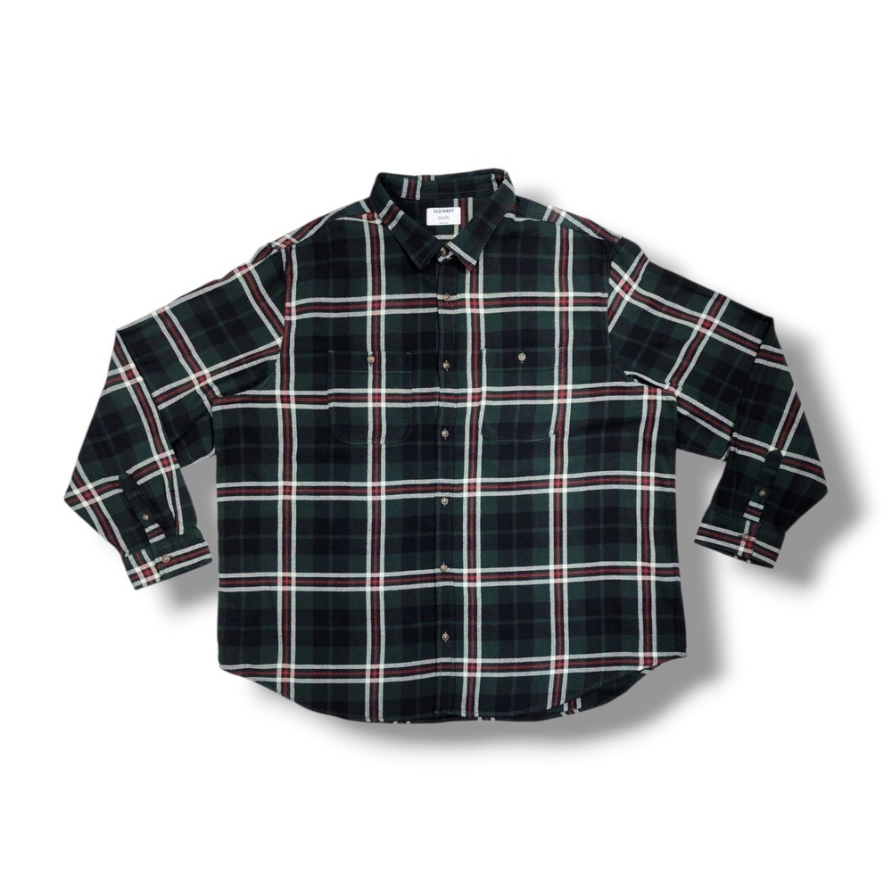 Old Navy Double Brushed Green Plaid Flannel Long Sleeve Shirt Men's 4XLT